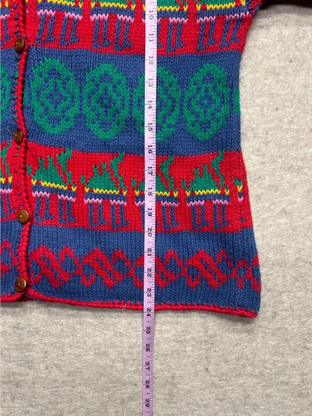 Vintage Gallagher Ramie Cotton Cardigan Holidays Knit Sweater Medium Pattern - Picture 8 of 8